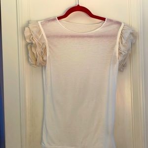 Alice and Olivia Dressy Cream T-shirt w Embellished Silk Sleeves Size S